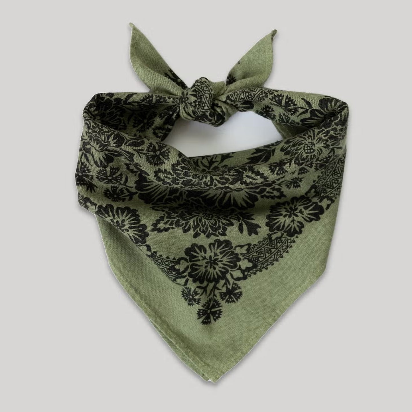 natural dye raw silk bandana - grass green blossom