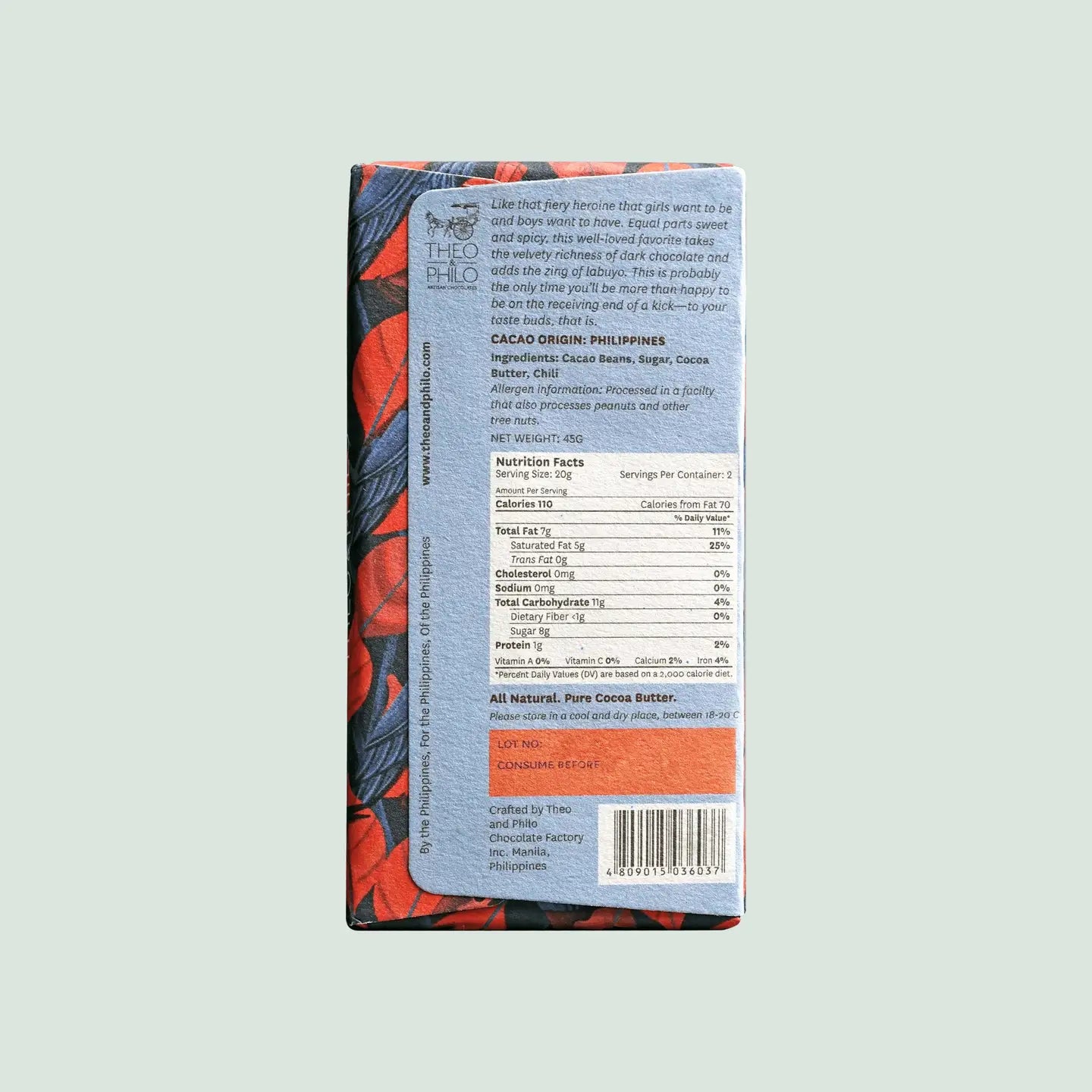 theo & philo / 65% dark chocolate with labuyo (chili)