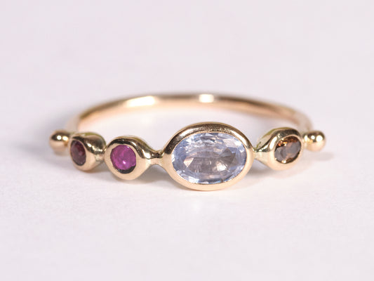simple ring band - diamond + sapphire + spinel + sapphire