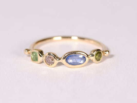 simple ring band - tsavorite garnet + diamond + sapphire + tourmaline