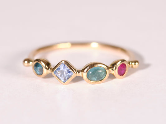 simple ring band - diamond + sapphire + tourmaline + spinel