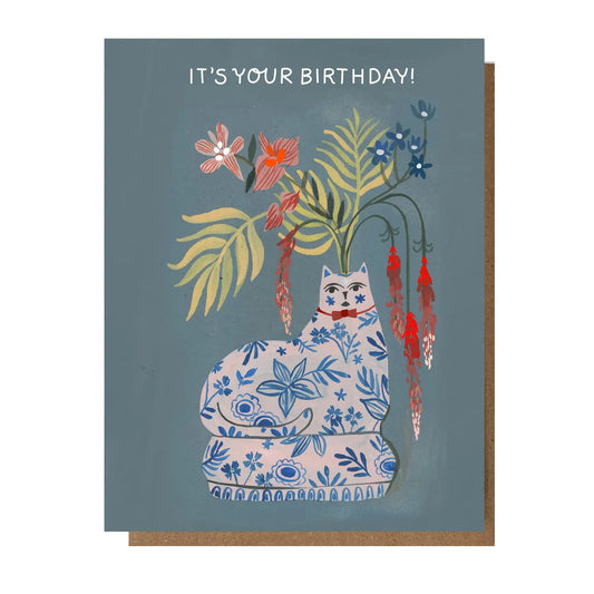 birthday cat with bow card