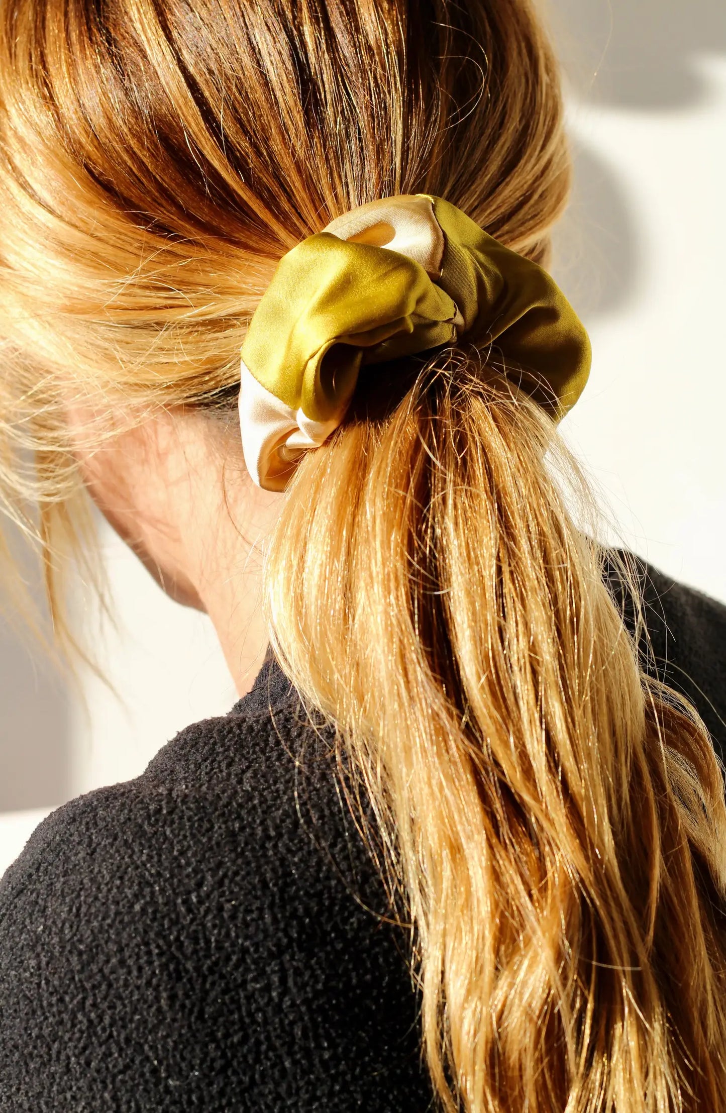 naturally dyed silk patchwork scrunchie