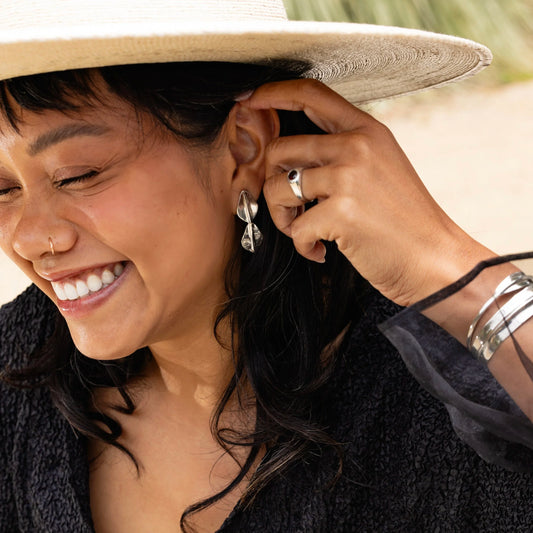 ridge fan double drop post earrings