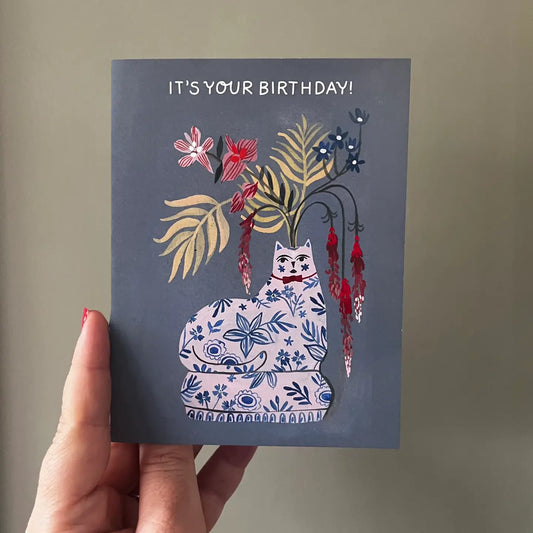 birthday cat with bow card