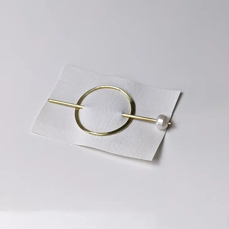 oval brass hair slide + pearl stick