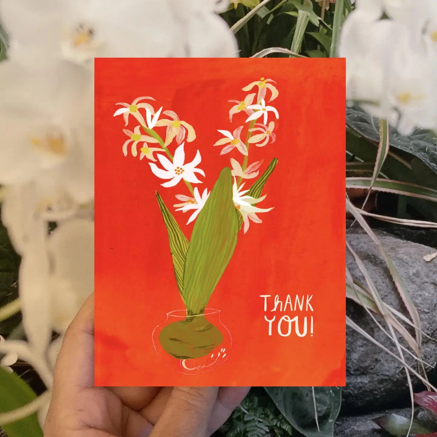 thank you white flower card