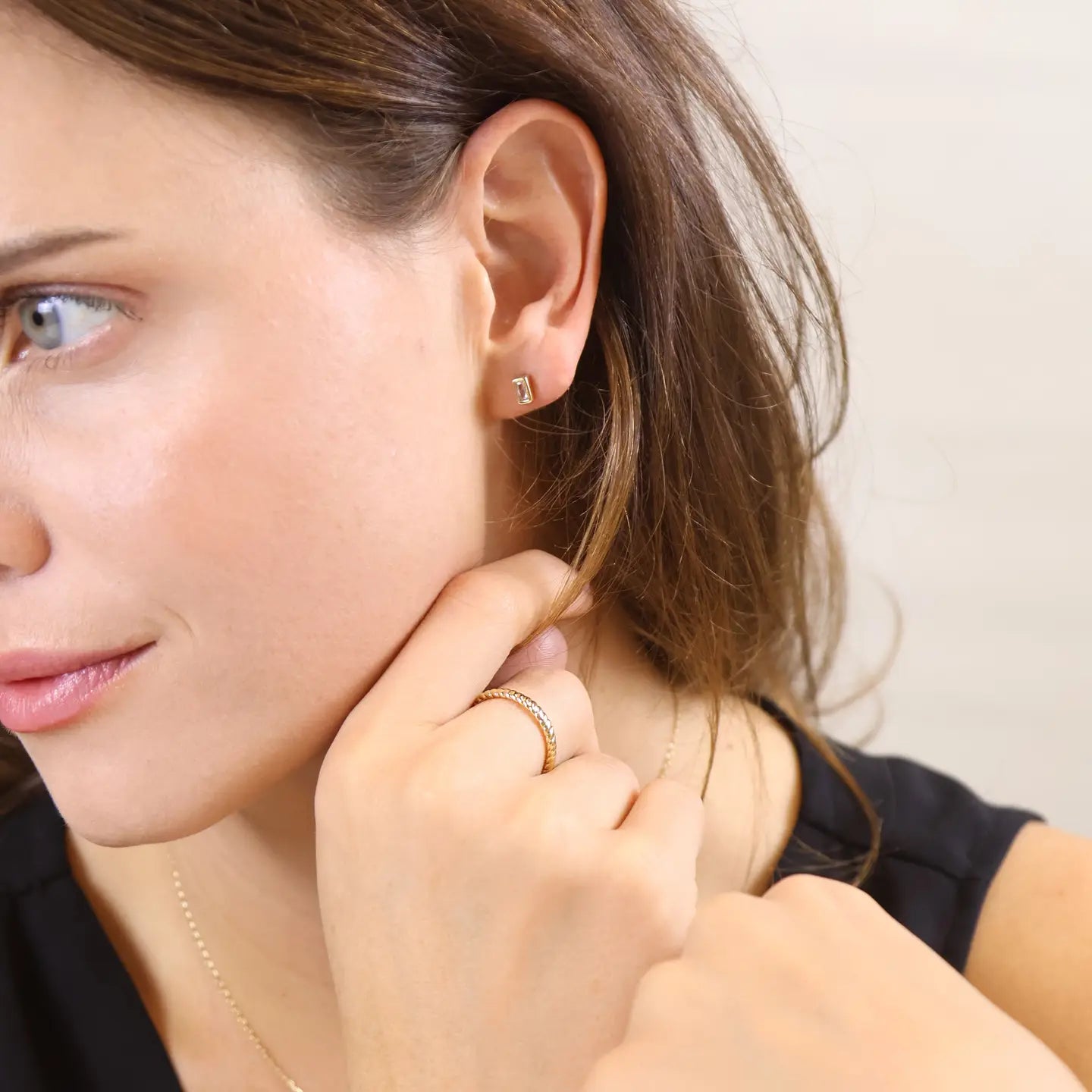 mini bezel baquette stud earrings