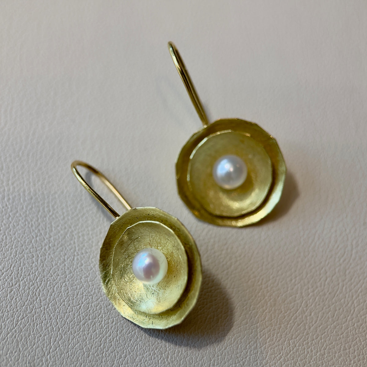 round pearl layered bowl-framed drop earrings