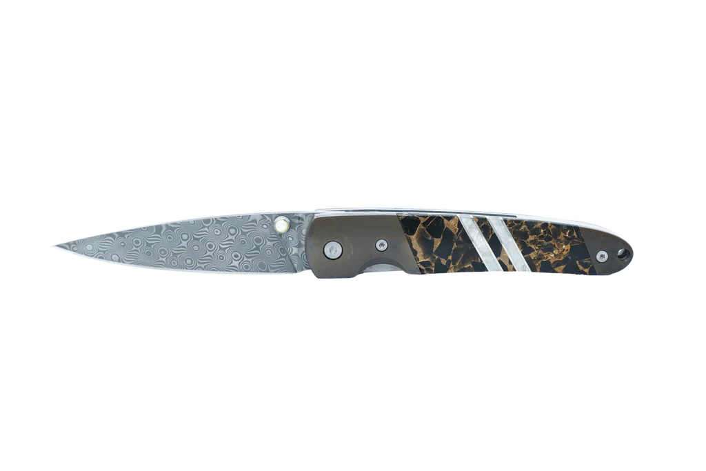 santa fe stoneworks / titanium damascus liner lock knife - 4"