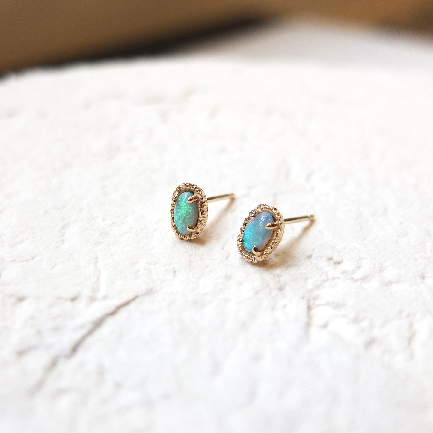 oval stud earrings - opal