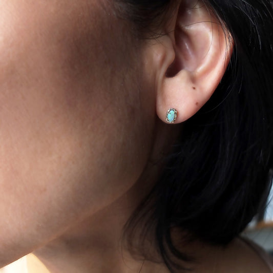 oval stud earrings - opal