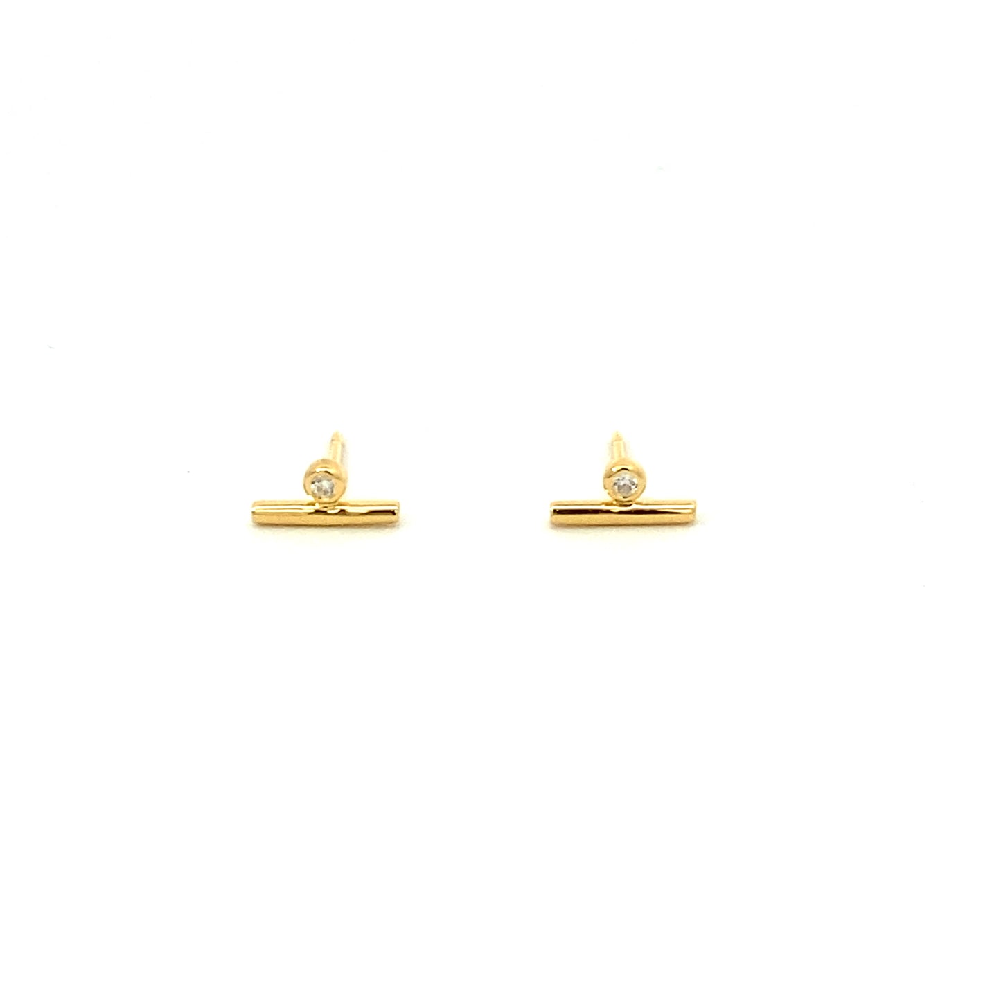 tiny bar + side stone stud earrings - cz