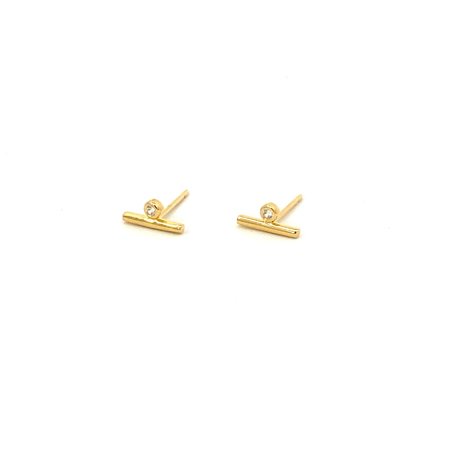 tiny bar + side stone stud earrings - cz