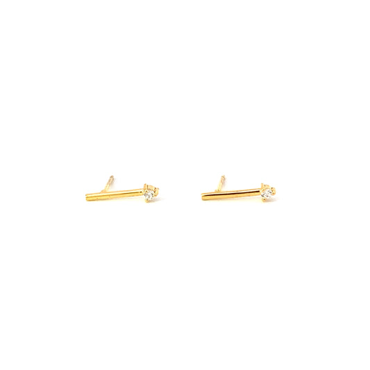 tiny bar + stone stud earrings - cz