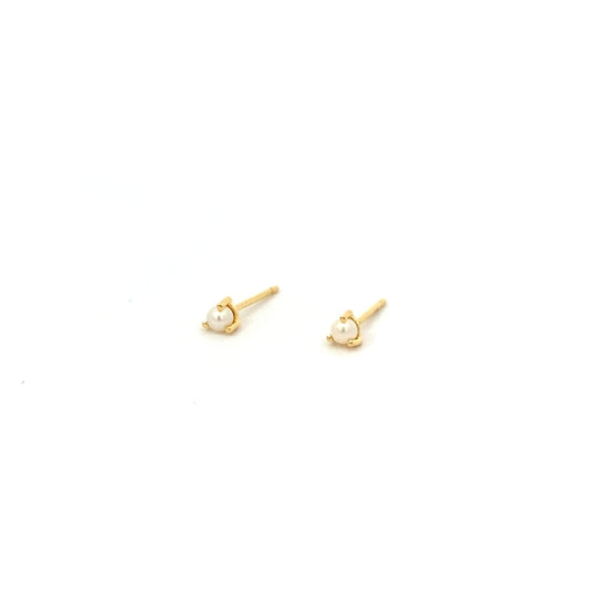 tiny prong stone stud earrings - pearl