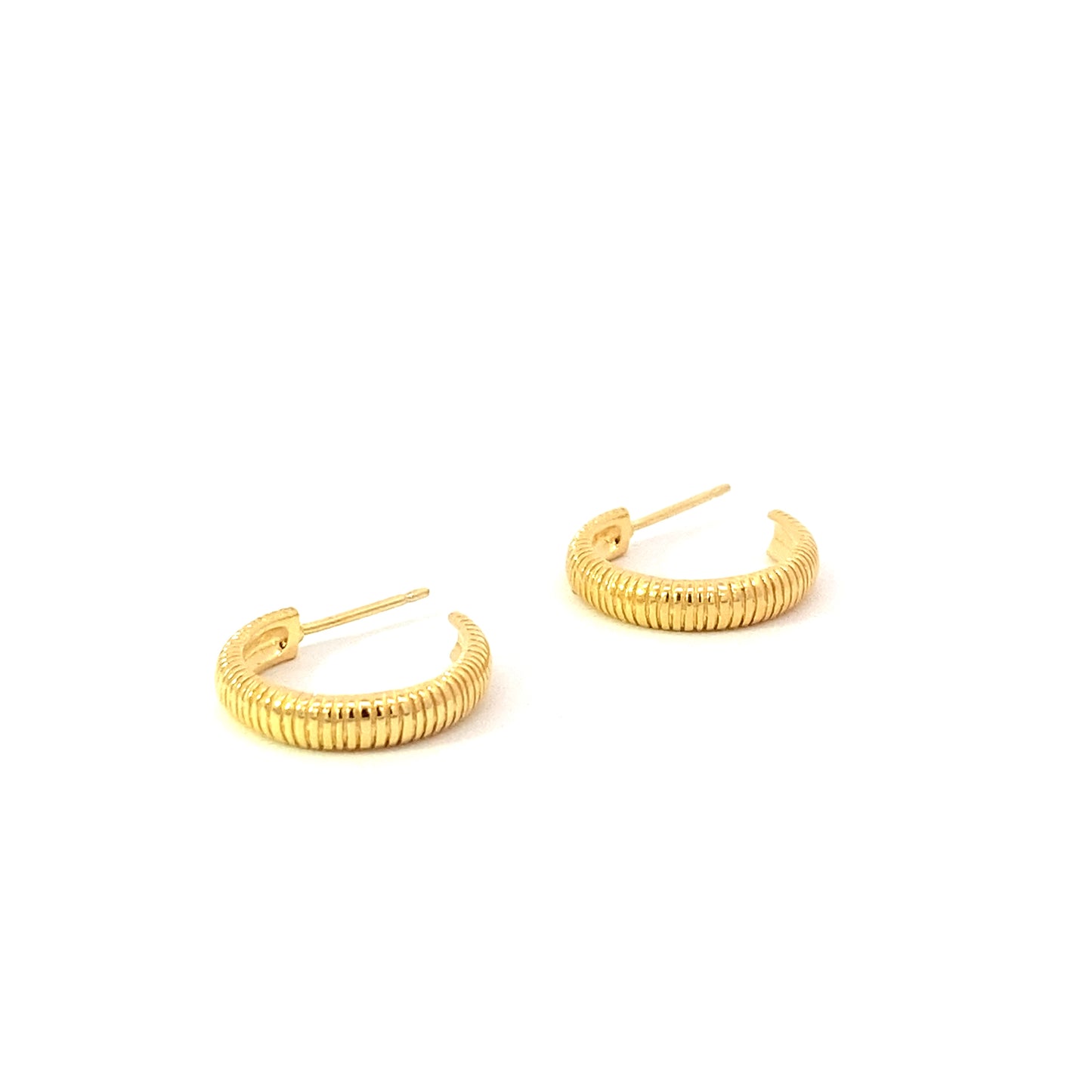 horizontal fine ribbed post hoop earrings - 15mm