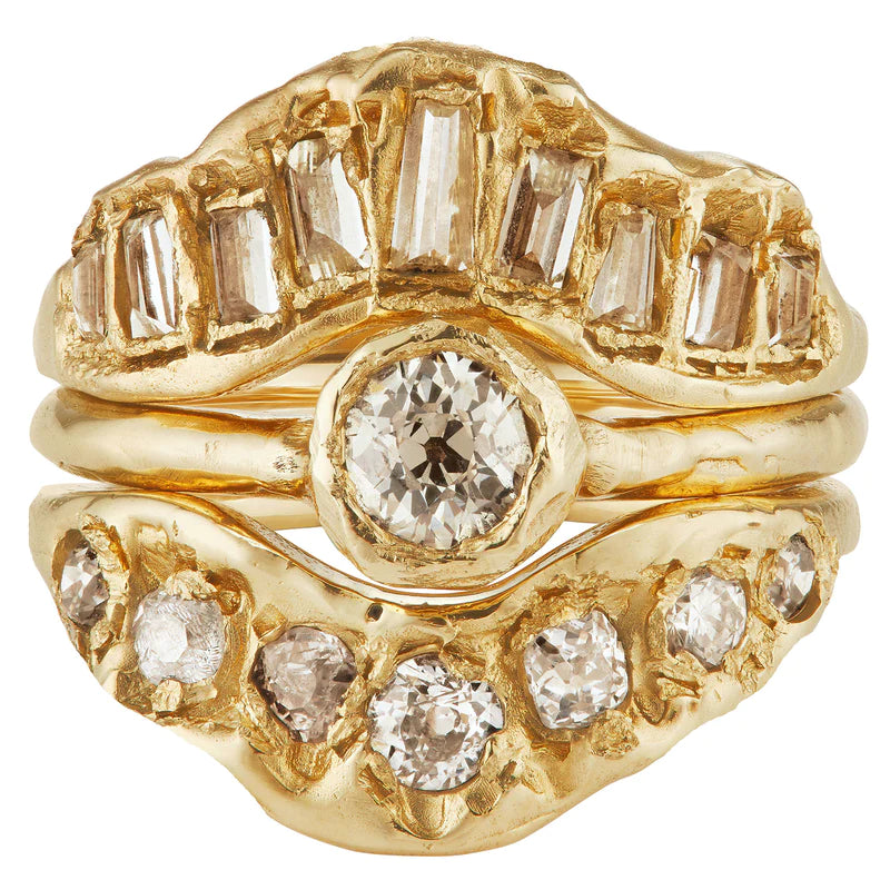 baguette v shape scatter ring - natural lemon diamond
