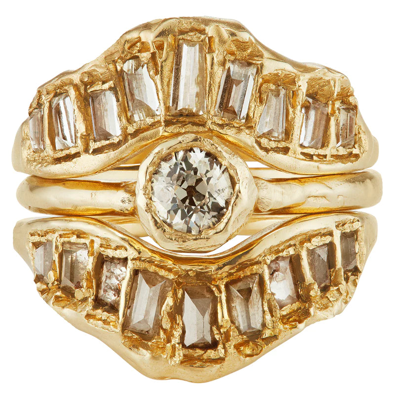 baguette v shape scatter ring - natural chocolate diamond