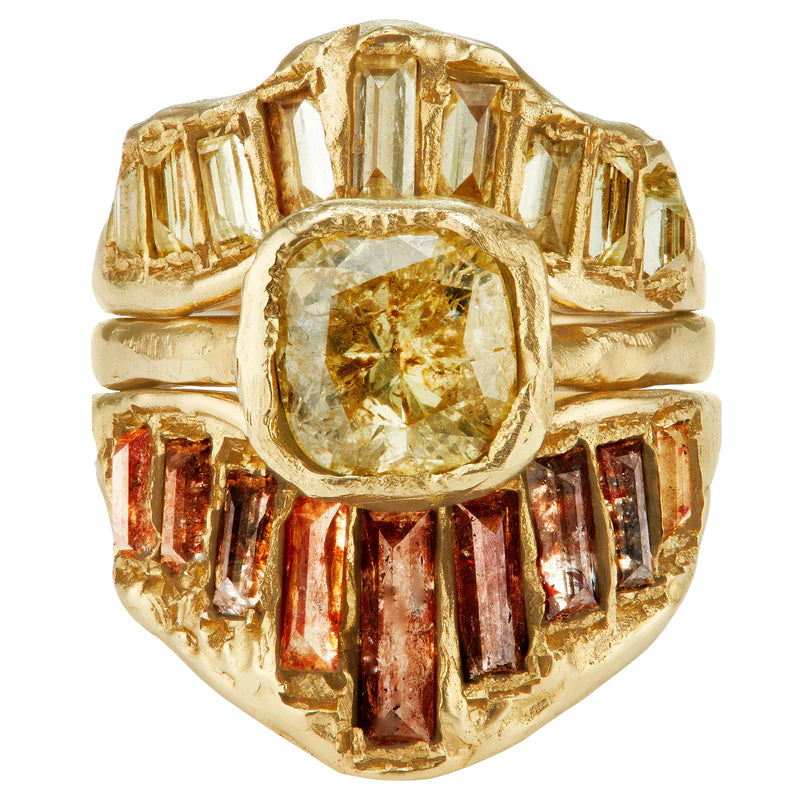 baguette v shape scatter ring - natural lemon diamond