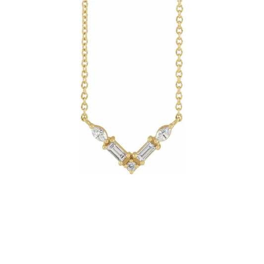 diamond multi-shape v pendant necklace - natural diamond