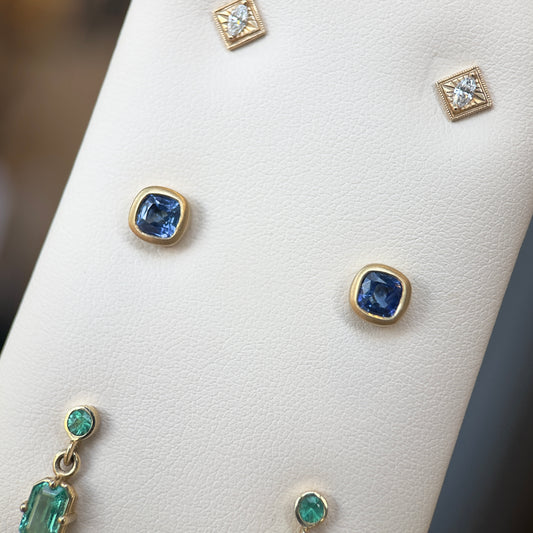 ceylon sapphire cushion stud earrings