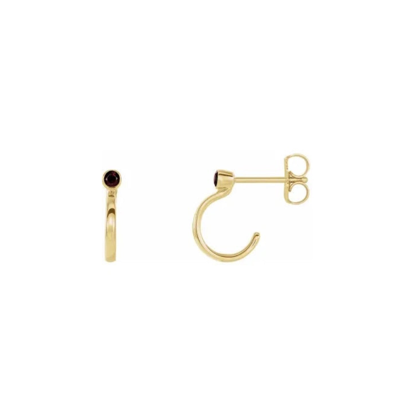 natural gem birthstone hoop earrings - garnet