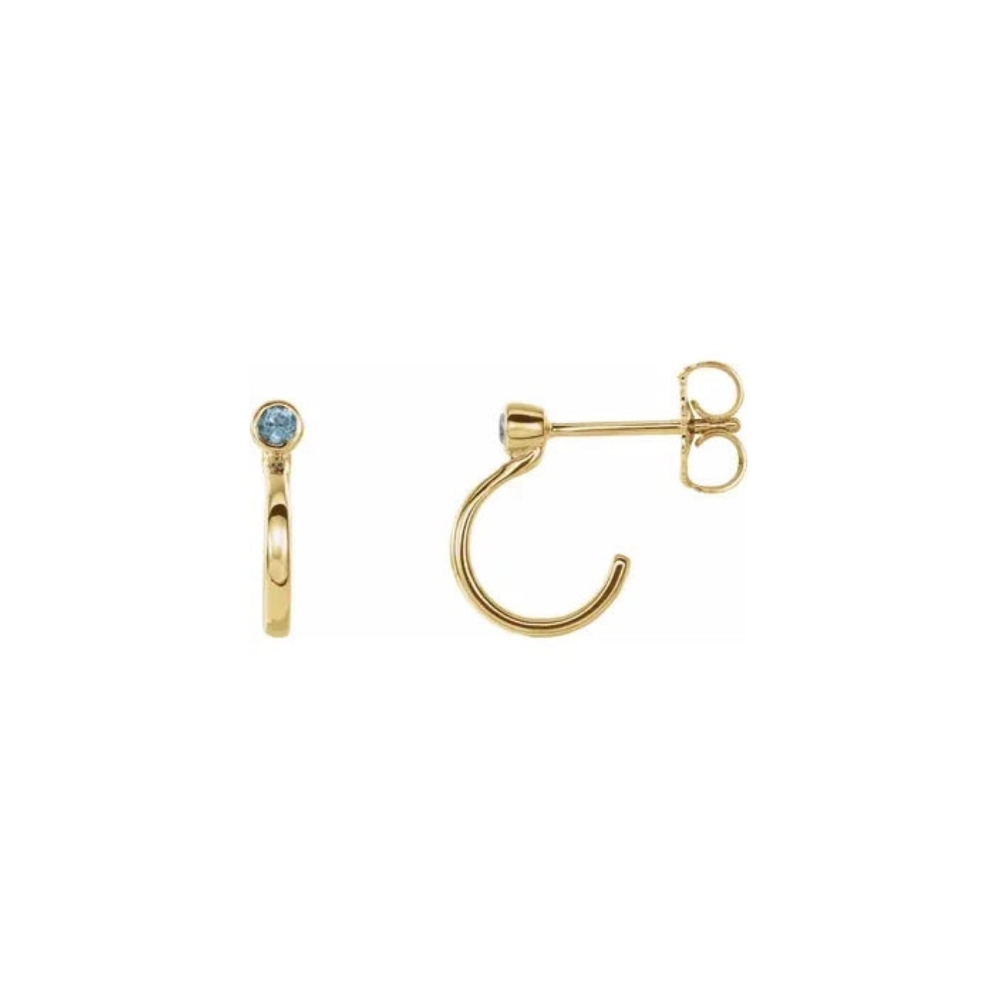 natural gem birthstone hoop earrings - blue zircon