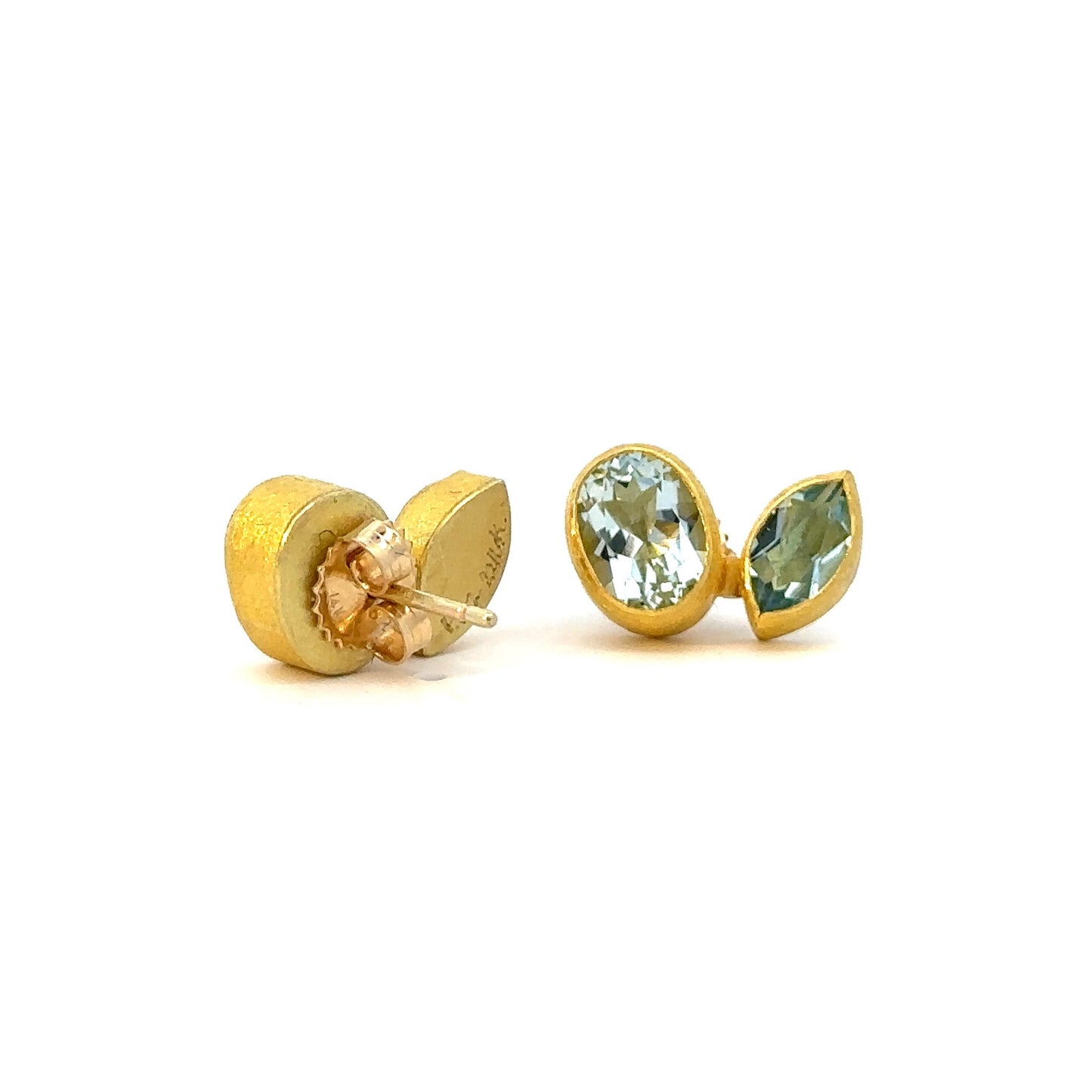 faceted aquamarine oval + marquise drop earrings