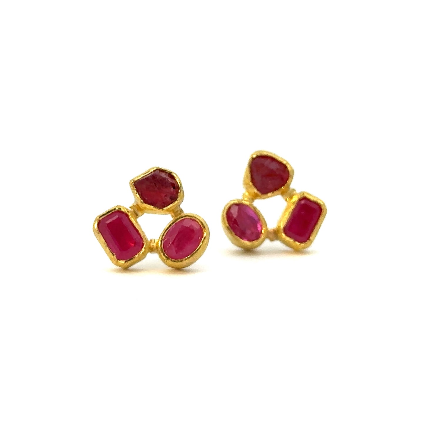 faceted + rough ruby cluster earrings