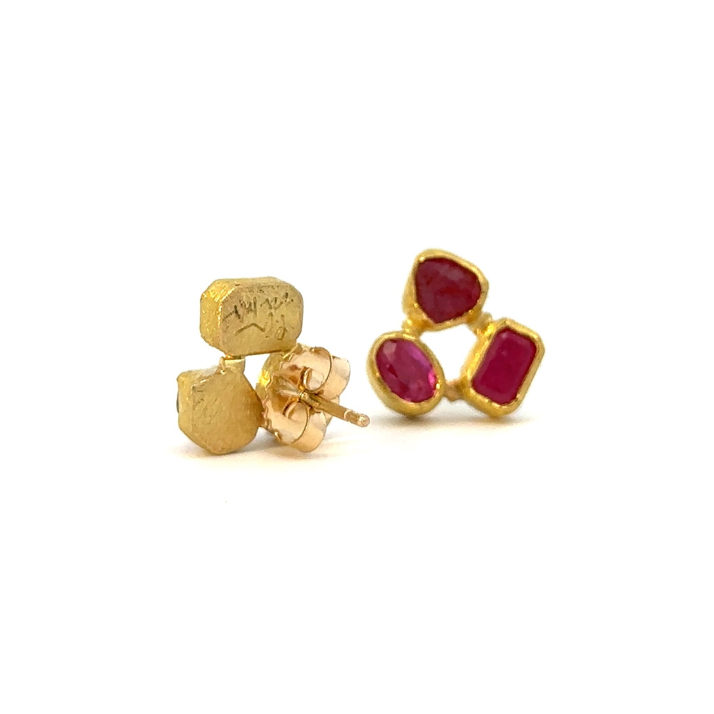 faceted + rough ruby cluster earrings