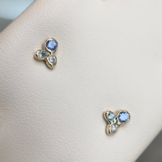 valentina stud earrings - sapphire + aquamarine + diamond