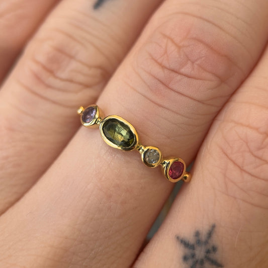 simple ring band - sapphire + tourmaline + diamond + spinel