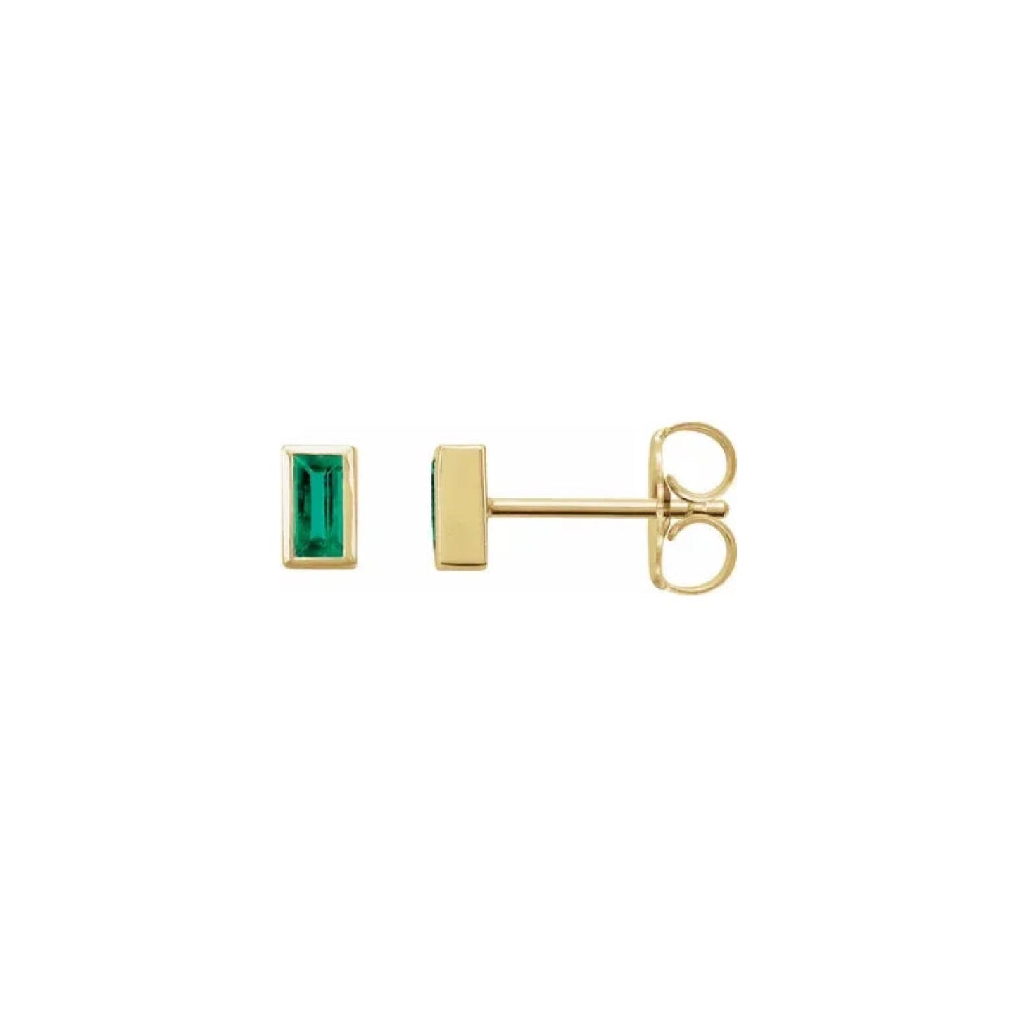 baguette bezel stud earrings - natural emerald