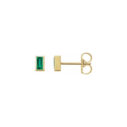 baguette bezel stud earrings - natural emerald