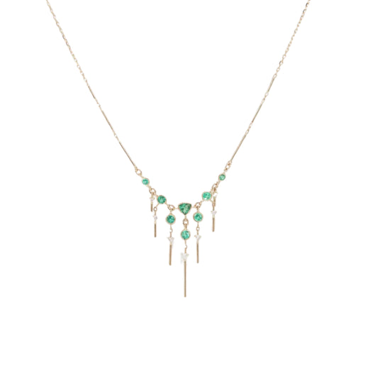 triangle & dangling emerald with diamonds necklace