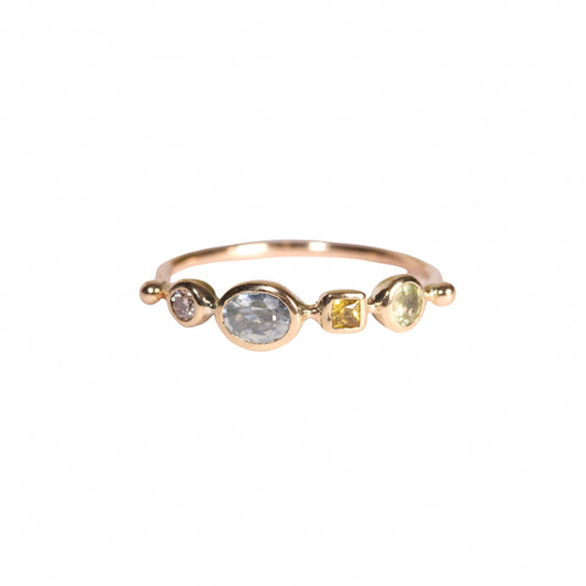 simple ring band - diamond + sapphire + sapphire + chrysoberyl
