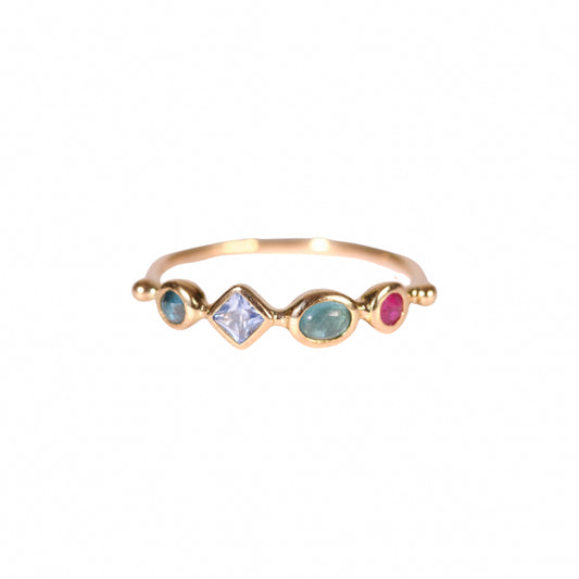 simple ring band - diamond + sapphire + tourmaline + spinel
