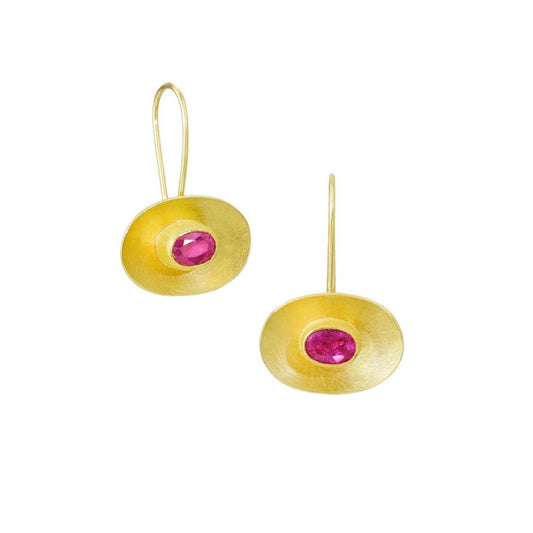 faceted ruby deep bowl-framed drop earrings