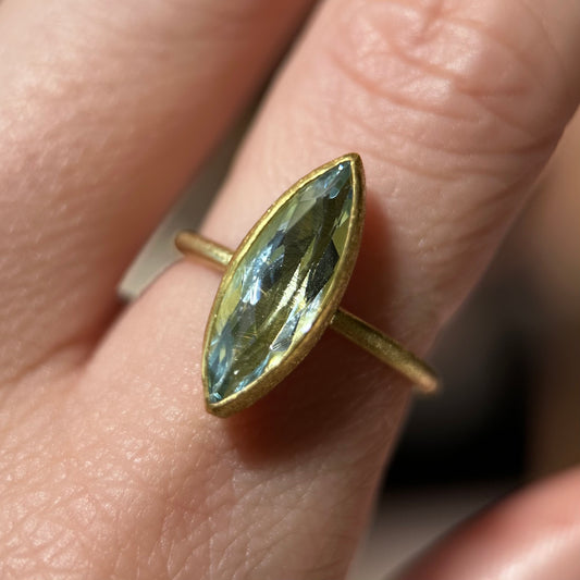 faceted marquise aquamarine ring