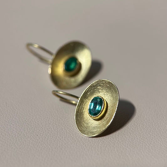 faceted emerald deep bowl-framed drop earrings