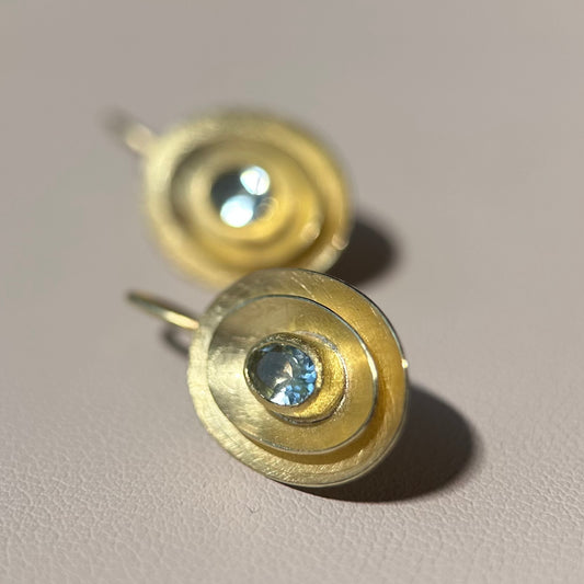 faceted aquamarine layered bowl-framed drop earrings