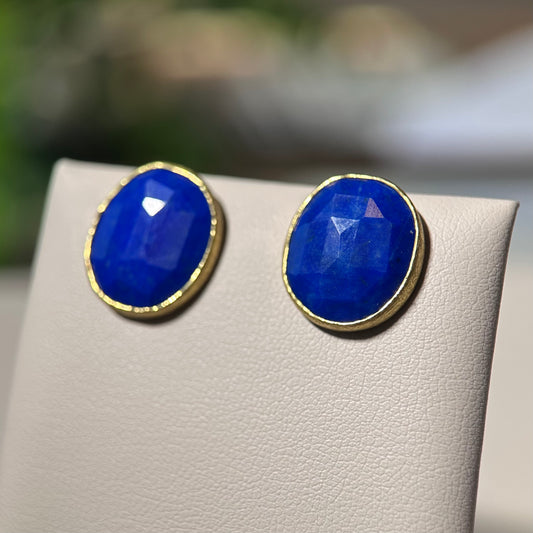 rose-cut lapis lazuli oval stud earrings