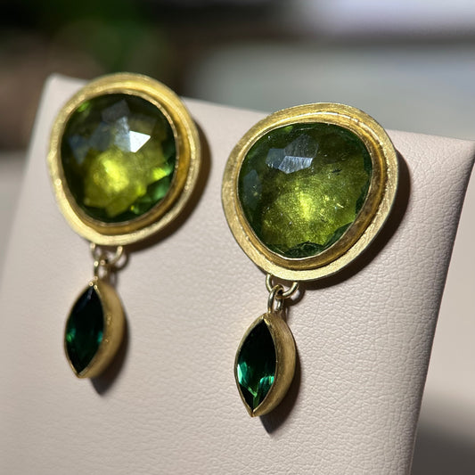 multi-tourmaline framed drop stud earrings