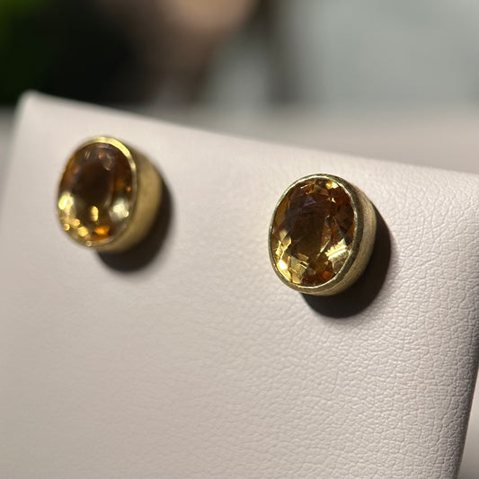 faceted citrine oval stud earrings