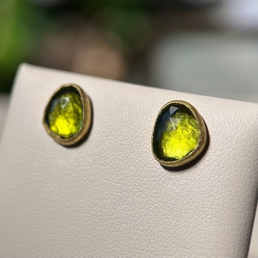 rose-cut green tourmaline freeform stud earrings