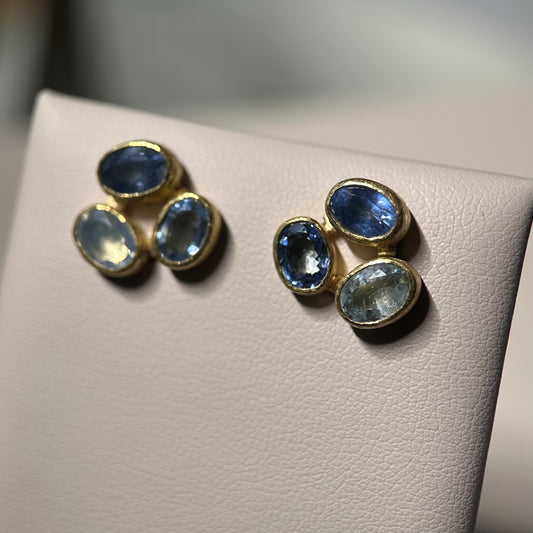 faceted sapphire cluster stud earrings