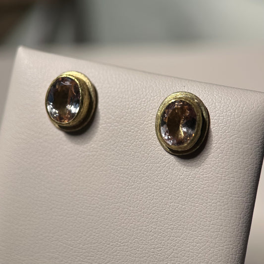 faceted morganite oval framed stud earrings