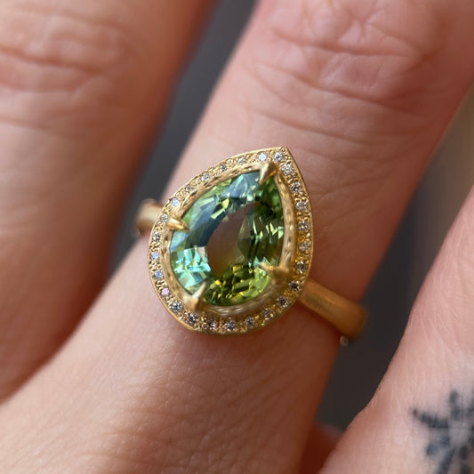 pear halo ring - tourmaline