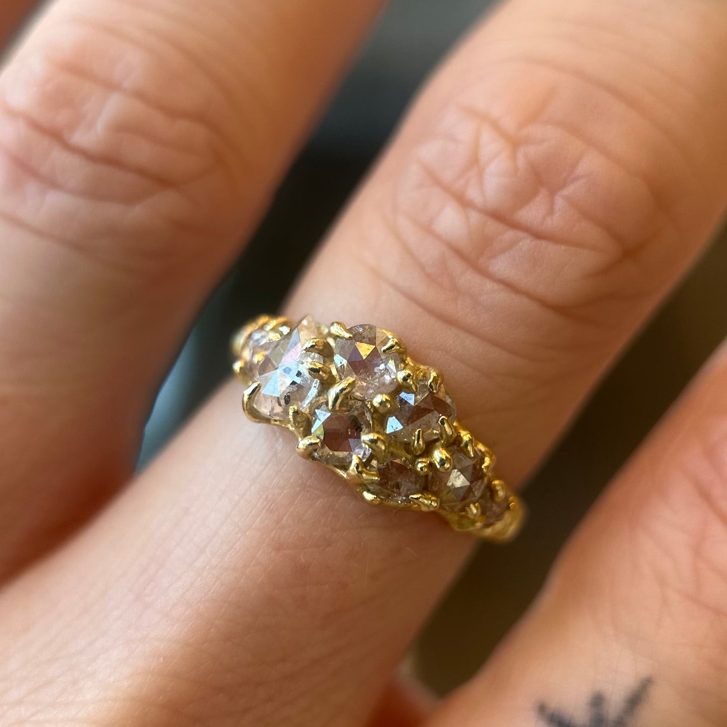 rose-cut cluster ring - rustic diamond